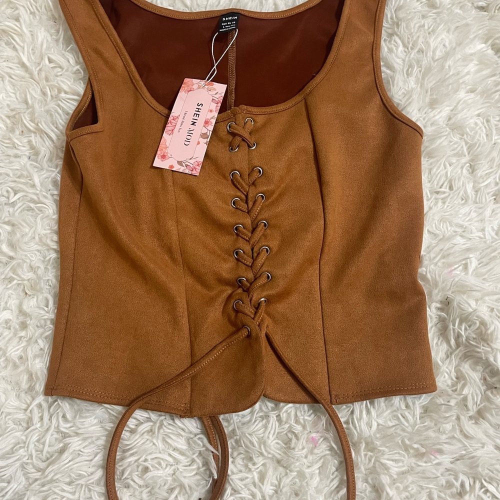 SHEIN Tan Lace-Up Crop Top